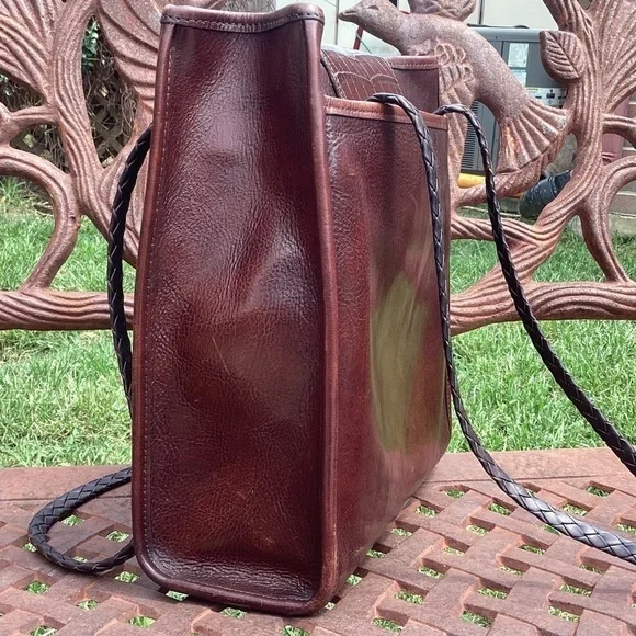 Vintage Brighton Mahogany Silver Flap Top Croc Embossed Leather Messenger Bag - Picture 4 of 9